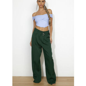 Lioness GiGi Baggy Pant paperbag wide leg moss forest green high rise trousers